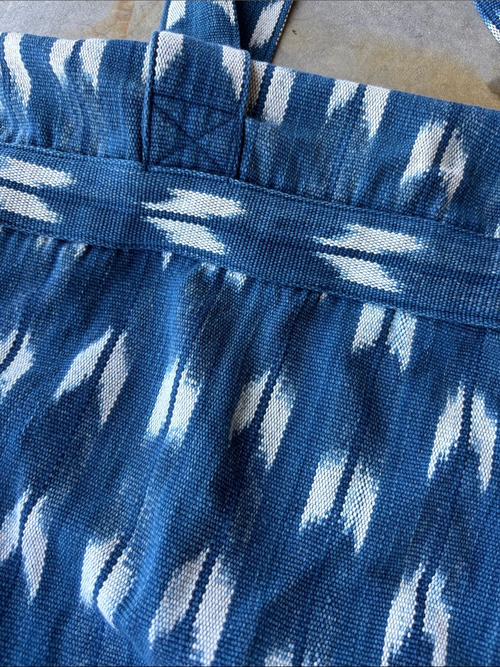 Vintage Handwoven Guatemalan Blue White Cotton Tote Market Bag Cottagecore Boho - Picture 2 of 7